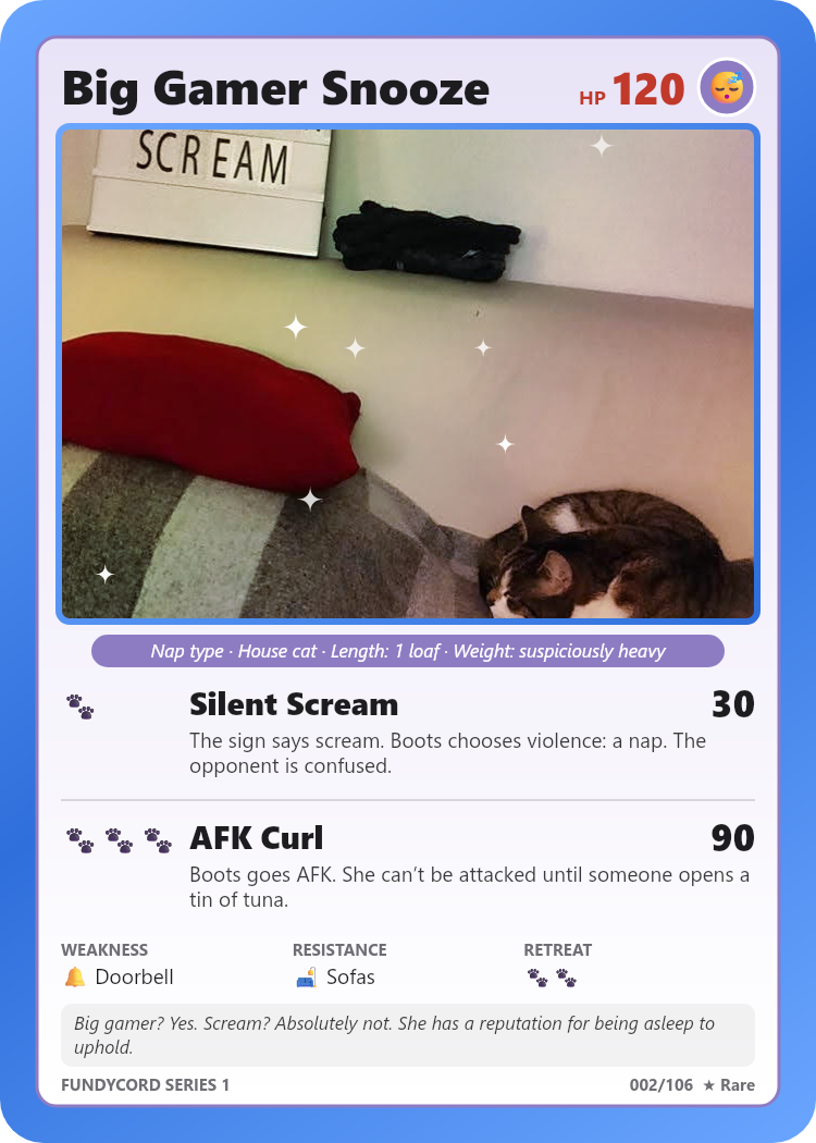Boots card: Big Gamer Snooze